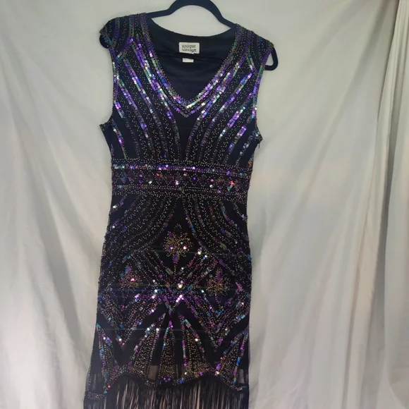 bodycon dress for maternity shoot 1920's Bold Silver & Hematite Flapper Dress Adult Costume Rent / Large main image 1